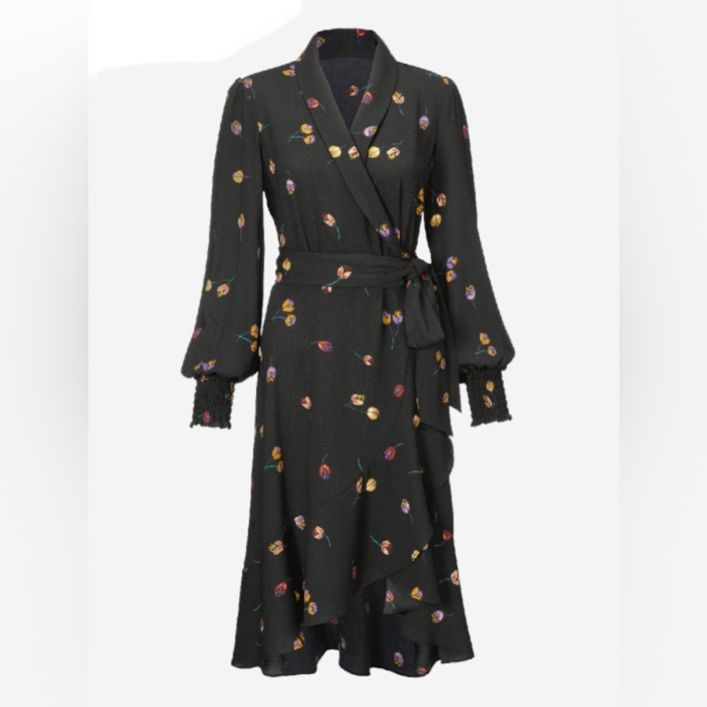 CAbi Black Floral Long Sleeve Dress